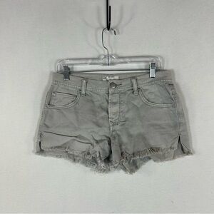Free People Button Fly Jean Shorts Women’s 27 Gray 3” Denim Raw Hem Mid Rise